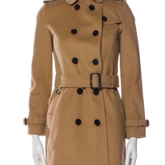 Burberry Tan Double-Breasted wool Trench Coat